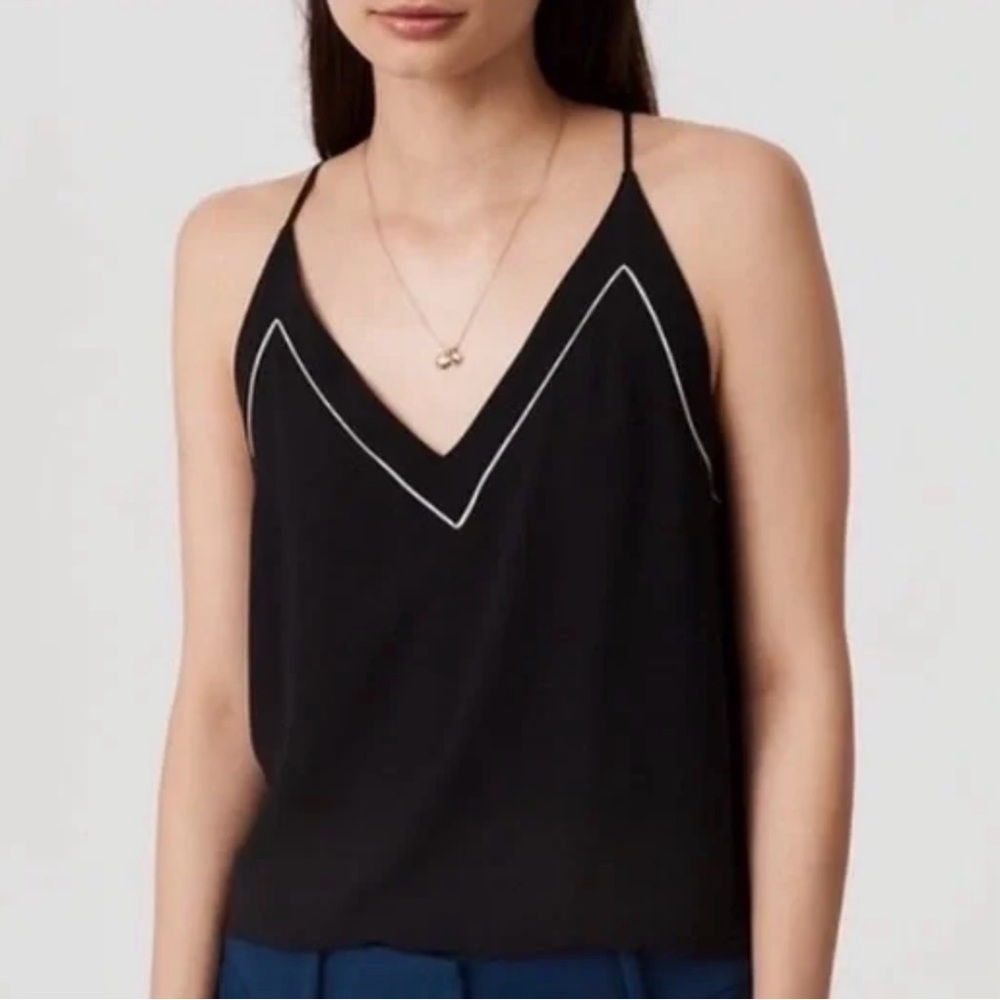 Loft Black Camisole with White Piping, Size M